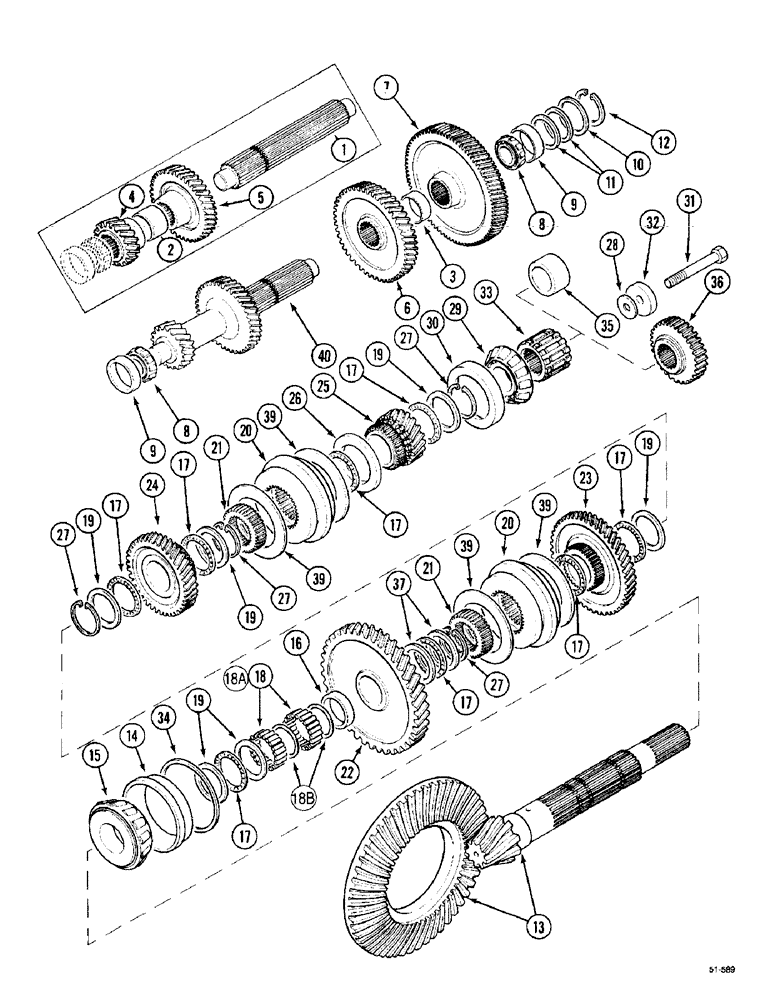 Схема запчастей Case IH 5150 - (6-036) - TRANSMISSION RANGE, SHAFT AND GEARS (06) - POWER TRAIN