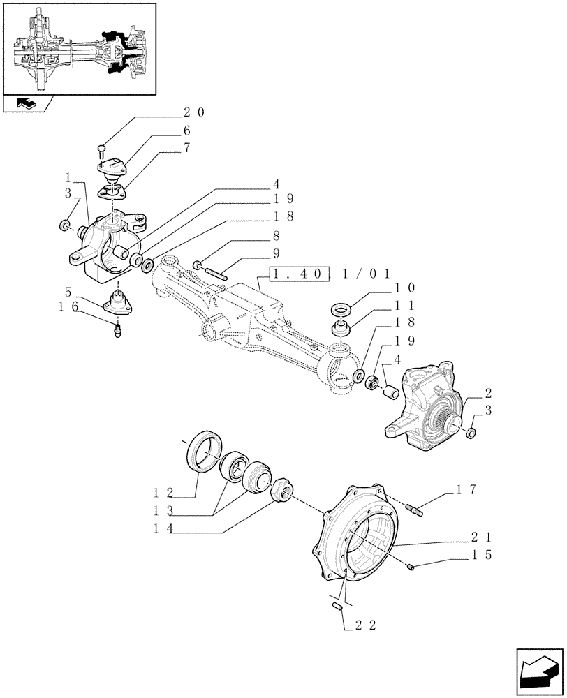 Схема запчастей Case IH PUMA 155 - (1.40. 1/02[01A]) - (CL.4) FRONT AXLE W/MULTI-PLATE DIFF. LOCK AND STEERING SENSOR - KNUCKLES AND HUBS - D6683 (04) - FRONT AXLE & STEERING