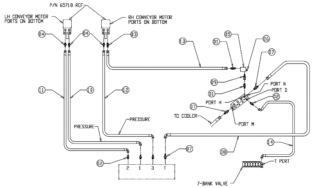 Схема запчастей Case IH 437 - (06-020) - CONVEYOR FITTING GROUP Hydraulic Plumbing