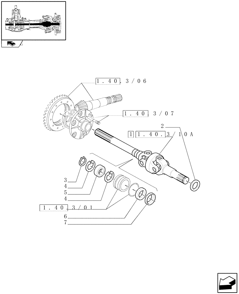 Схема запчастей Case IH FARMALL 95C - (1.40.3/10[01]) - FRONT AXLE WITH LIMITED SLIP DIFF., WITH FRONT BRAKE (40 KM/H) - DIFFER. GEARS AND SHAFT (VAR.331324) (04) - FRONT AXLE & STEERING