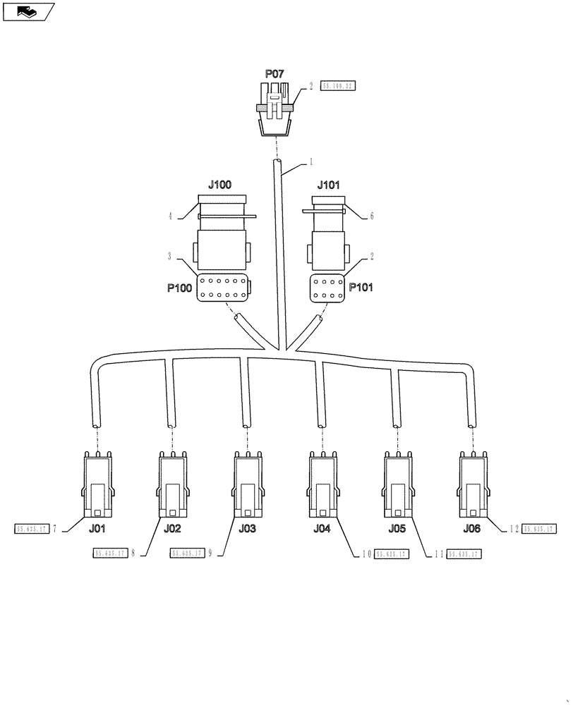 Схема запчастей Case IH 4430 - (55.100.33) - AIM COMMAND HARNESS, 5 SECTION, 90 BOOM, CENTER SECTION, 6 NOZZLES (55) - ELECTRICAL SYSTEMS