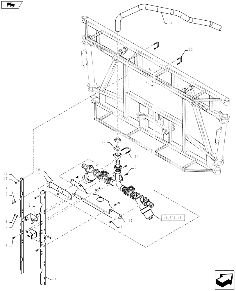 Схема запчастей Case IH 4430 - (40.910.47) - CENTER SECTION PLUMBING, 7 SECTION, 120’ BOOM (40 ) - PLUMBING