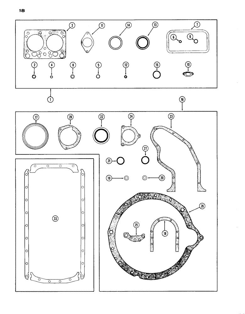 Схема запчастей Case IH A301D - (18) - ENGINE GASKET KITS, VALVE GRIND, CYLINDER BLOCK, OIL PAN - DIESEL ENGINE 