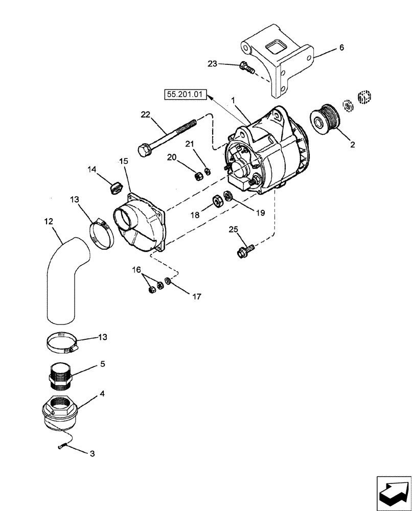 Схема запчастей Case IH 2588 - (55.301.02) - ALTERNATOR - MOUNTING (55) - ELECTRICAL SYSTEMS