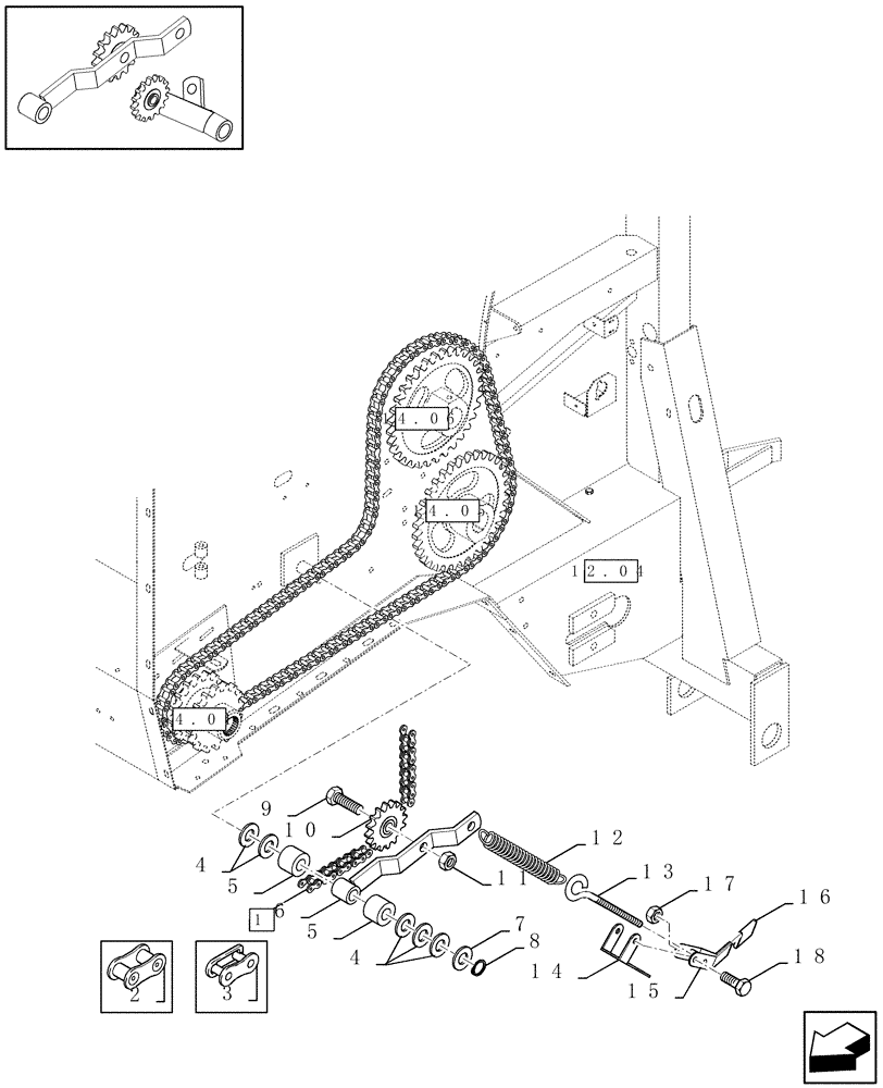 Схема запчастей Case IH RBX341 - (14.02[01]) - IDLER (14) - BALE CHAMBER