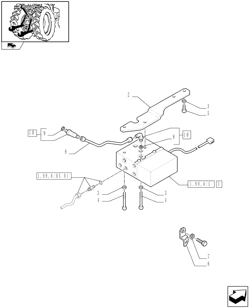 Схема запчастей Case IH FARMALL 95N - (1.89.6/05[02]) - HYDRAULIC LIFT ROD FOR MDC AND TRAILER BRAKE VALVE - VALVE AND SUPPORT (VAR.330966 / 743536) (09) - IMPLEMENT LIFT