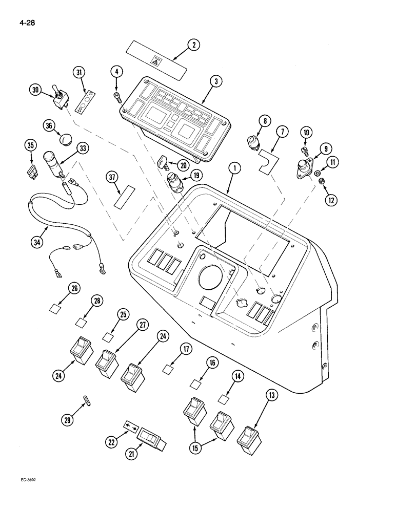 Схема запчастей Case IH 695 - (4-28) - INSTRUMENTS AND SWITCHES, TRACTOR WITH CAB (04) - ELECTRICAL SYSTEMS