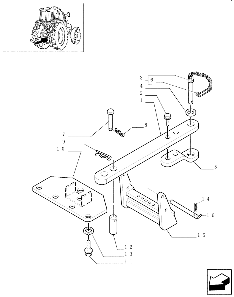 Схема запчастей Case IH JX70U - (1.89.3/11) - (VAR.912/1) SWINGING TOW BAR WITHOUT GUARD - PARTS (09) - IMPLEMENT LIFT