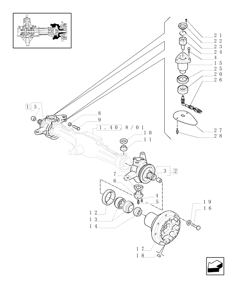 Схема запчастей Case IH MXM120 - (1.40.8/02[01A]) - (VAR.518) CLASS 4 4WD FRONT AXLE WITH "TERRALOCK" - HUBS - D5196 (04) - FRONT AXLE & STEERING