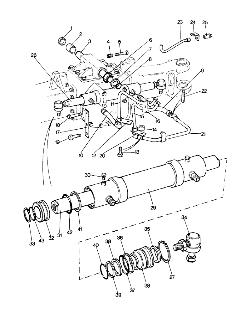 Схема запчастей Case IH 996 - (H10-1) - STEERING AND FRONT AXLE, STEERING RAM AND PIPES MK4 4WD TRACTORS, DAVID BROWN AXLE, 990 4WD, 996 4WD Steering & Front Axle