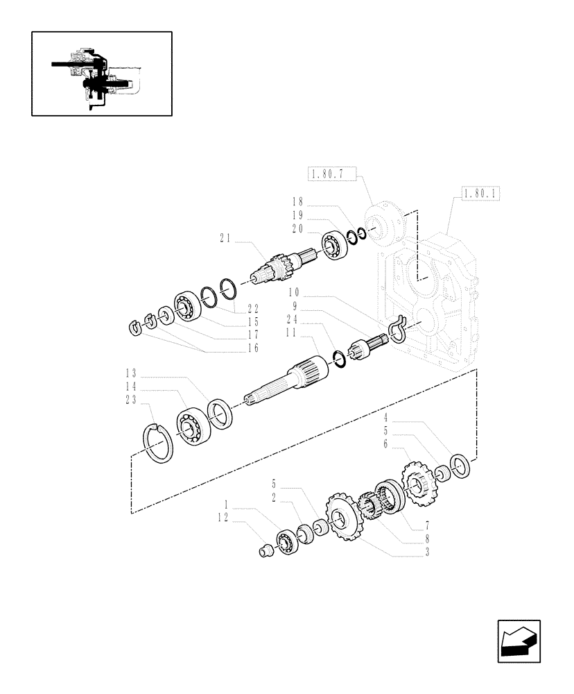 Схема запчастей Case IH JX90U - (1.80.1/06[01]) - (VAR.728) SYNCHRO MESH GEARED POWER TAKE-OFF 540 RPM - 1000 RPM (NASO) - SHAFTS AND GEARS (07) - HYDRAULIC SYSTEM