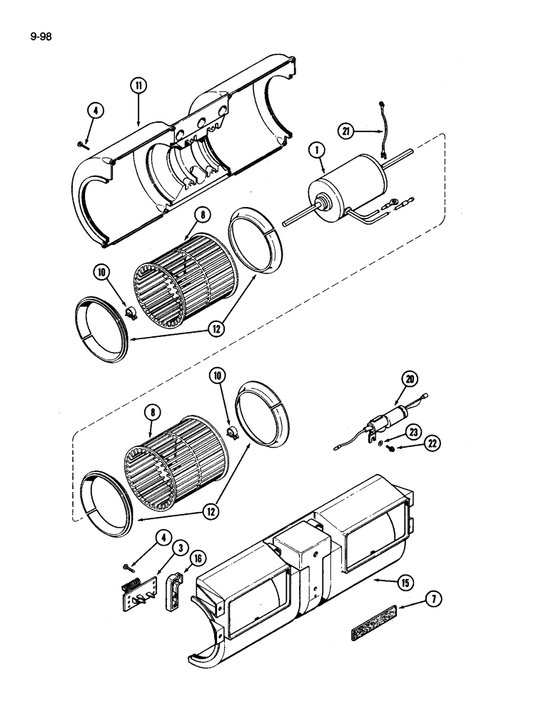 Схема запчастей Case IH 3394 - (9-098) - CAB, BLOWER ASSEMBLY (09) - CHASSIS/ATTACHMENTS