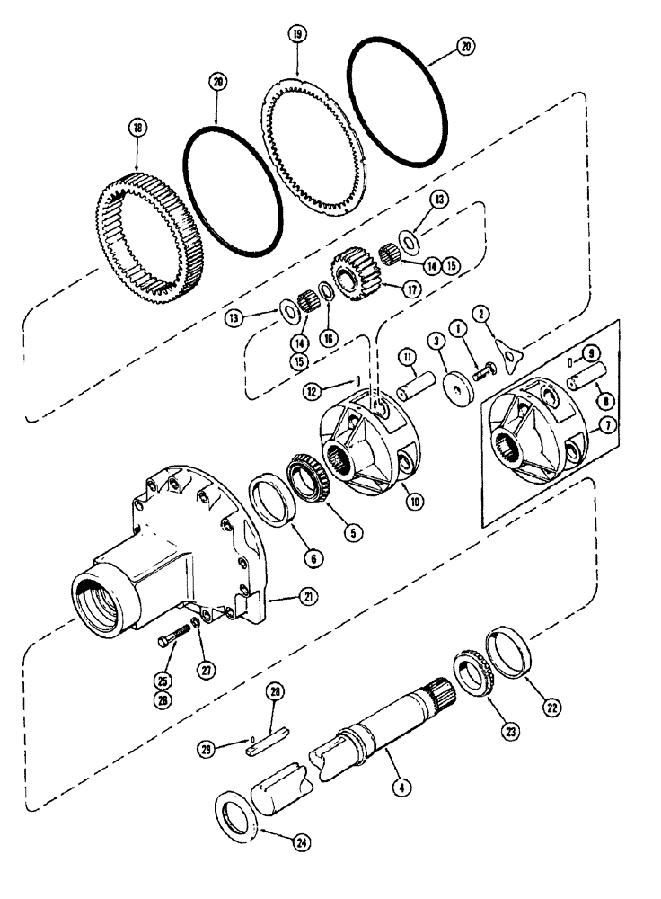 Схема запчастей Case IH 1370 - (128) - REAR AXLE HOUSING AND PLANET GEARS, 3-7/8 INCH DIAMETER AXLE SHAFT (06) - POWER TRAIN