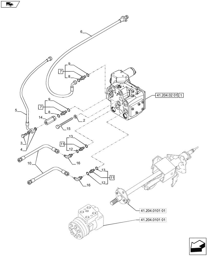 Схема запчастей Case IH PUMA 185 - (41.200.0101) - FAST STEERING - POWER STEERING, VALVE AND PIPES (VAR.729636-743187 / 743608) (41) - STEERING