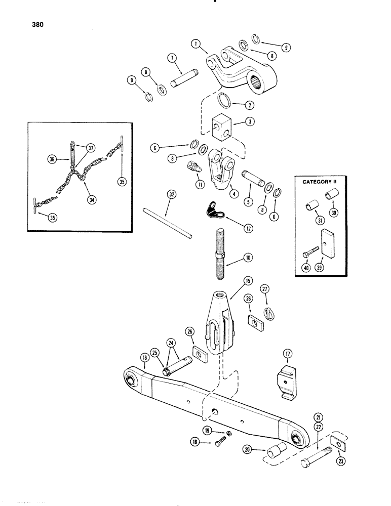 Схема запчастей Case IH 1270 - (380) - THREE POINT HITCH, DRAFT ARMS AND LOWER LIFT LINKS (09) - CHASSIS/ATTACHMENTS