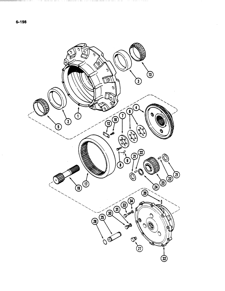 Схема запчастей Case IH 4494 - (6-198) - FRONT AXLE ASSEMBLY, WHEEL HUB AND AXLE PLANETARY, PRIOR TO AXLE SERIAL NO. 13015953 (06) - POWER TRAIN