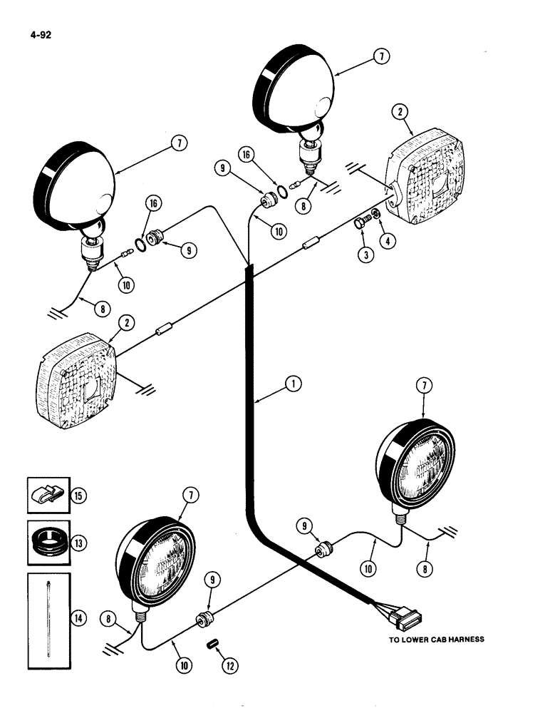 Схема запчастей Case IH 4490 - (4-092) - CAB MOUNTED LIGHTS AND WIRING (04) - ELECTRICAL SYSTEMS