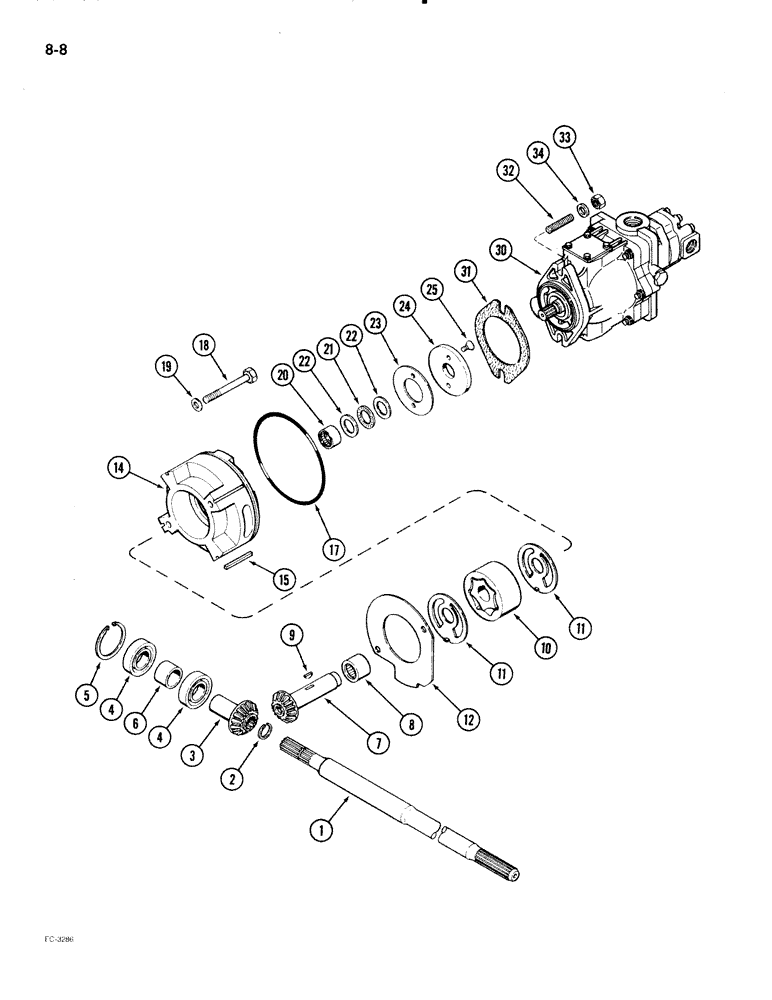 Схема запчастей Case IH 2096 - (8-008) - HYDRAULIC CHARGE PUMP AND DRIVE (08) - HYDRAULICS