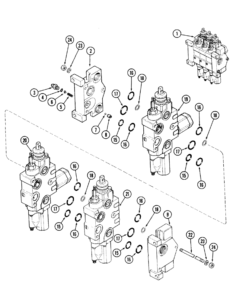 Схема запчастей Case IH 2594 - (8-070) - 1986843C1 REMOTE HYD. VALVE, 3 SECT, W/LOAD CHECK ON 1ST & 2ND SECT, TRANS. S/N 16283224 & AFTER (08) - HYDRAULICS