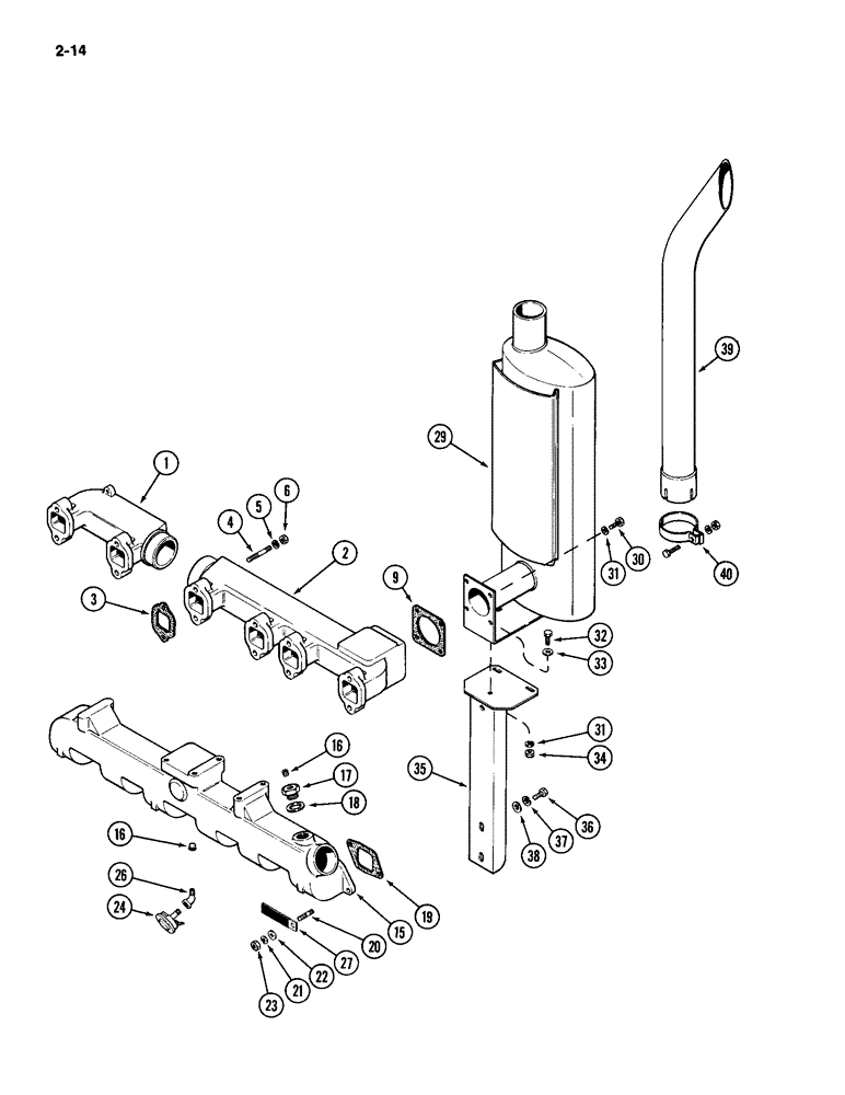 Схема запчастей Case IH 2094 - (2-14) - EXHAUST MANIFOLD, 504BD DIESEL ENGINE (02) - ENGINE