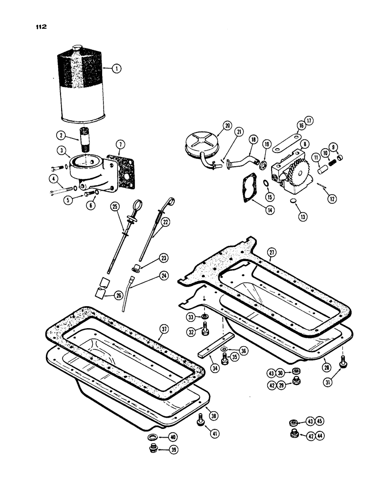 Схема запчастей Case IH 430 - (112) - OIL FILTER, OIL PUMP AND OIL PAN, PRIOR TO S/N 8262800, 430 AND 530 MODELS, 188 DIESEL ENGINE (02) - ENGINE