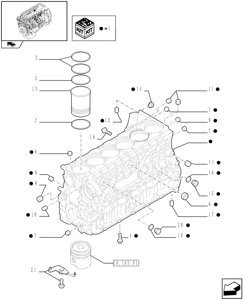 Схема запчастей Case IH F3CE0684F E001 - (10.001.02) - CYLINDER BLOCK & RELATED PARTS (504244984 - 504242485) (01) - ENGINE