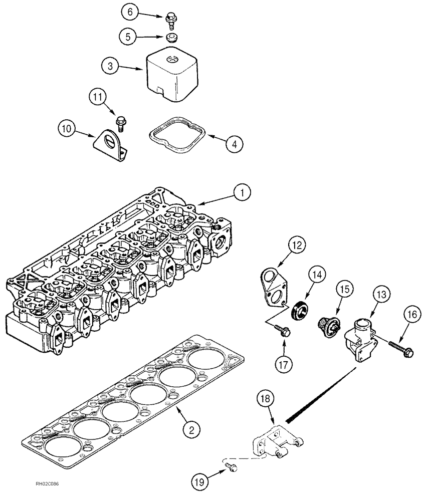 Схема запчастей Case IH 3150 - (03-014[02]) - THERMOSTAT, HOUSING AND ALTERNATOR MOUNTING (01) - ENGINE