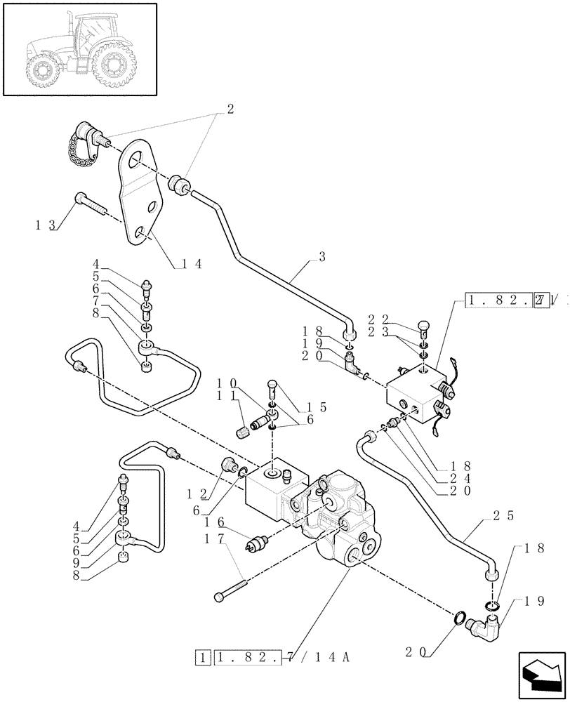 Схема запчастей Case IH PUMA 195 - (1.82.7/14) - (VAR.418) HYDRAULIC TRAILER BRAKE (ITALY) - BRAKING SYSTEM (07) - HYDRAULIC SYSTEM