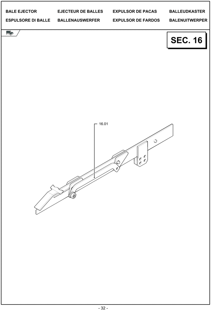 Схема запчастей Case IH LBX322S - (16.00[01]) - PICTORIAL OVERVIEW 1/1 - BALE EJECTOR (16) - BALE EJECTOR