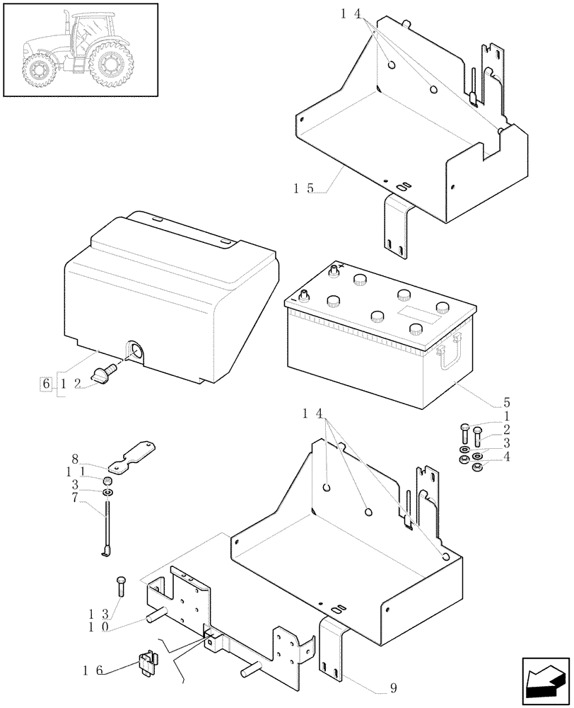 Схема запчастей Case IH PUMA 180 - (1.74.2[01]) - BATTERY AND BATTERY MOUNTING - C6543 (06) - ELECTRICAL SYSTEMS