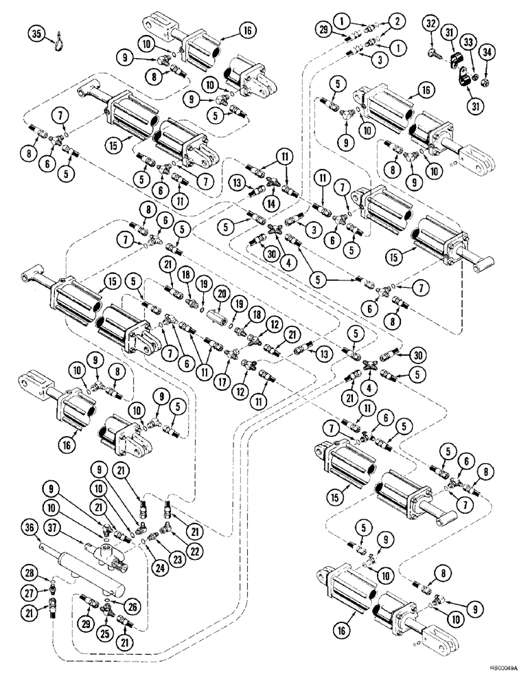 Схема запчастей Case IH 5800 - (8-18) - WING LIFT HYDRAULIC CIRCUIT, DOUBLE FOLD, 49 FOOT THROUGH 53 (08) - HYDRAULICS