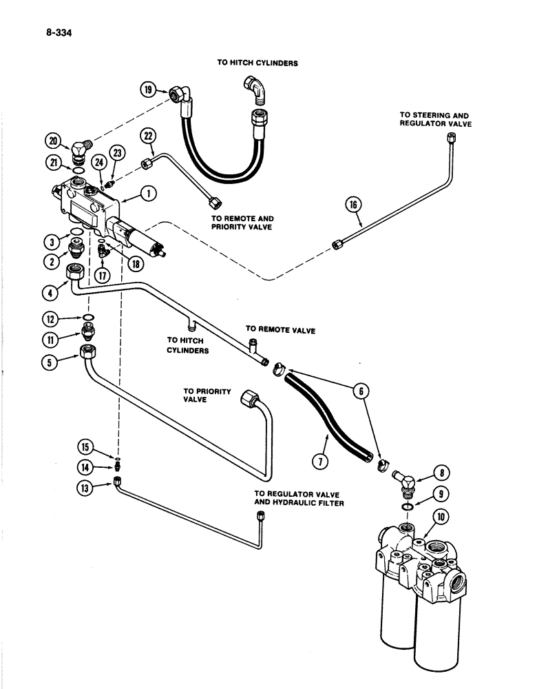 Схема запчастей Case IH 4894 - (8-334) - HITCH CONTROL VALVE CIRCUITRY P.I.N. 8865502 AND AFTER (08) - HYDRAULICS