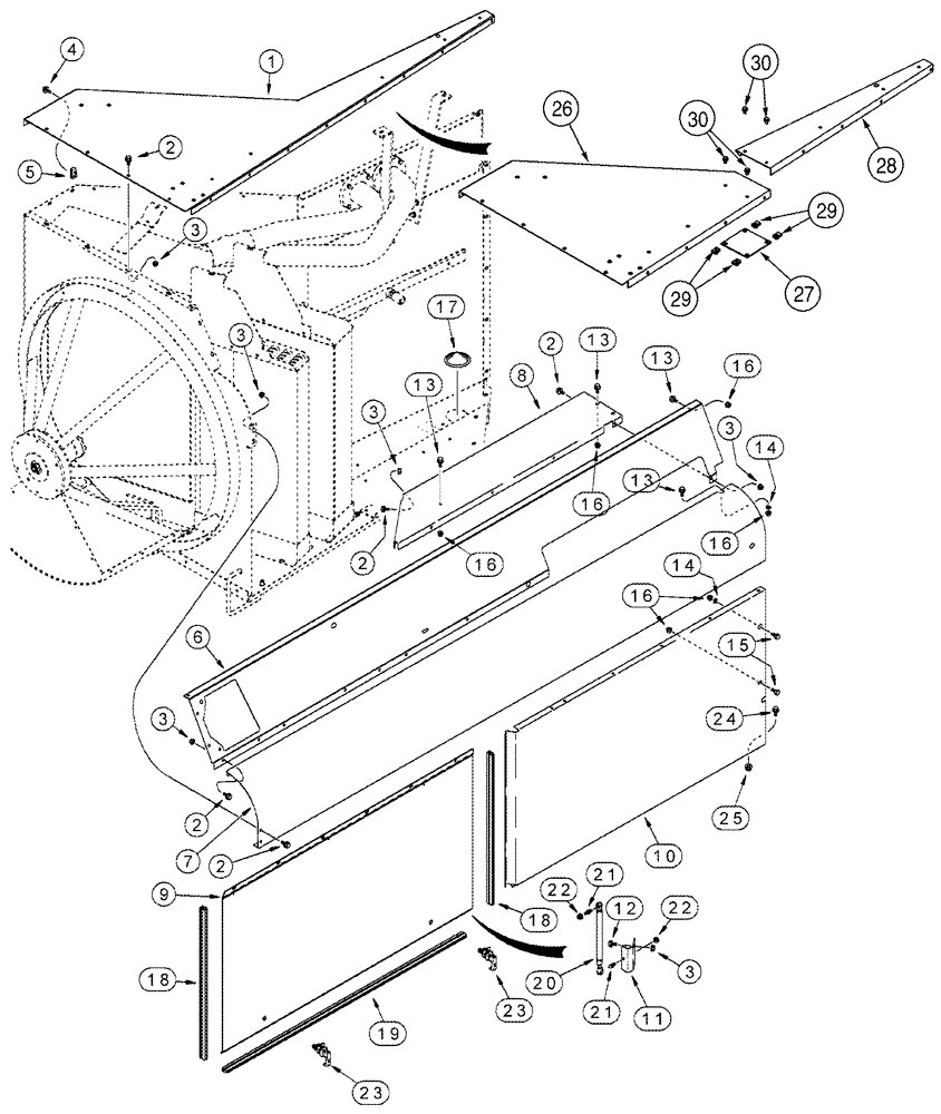 Схема запчастей Case IH 2388 - (02-14) - ROTARY AIR SCREEN CHUTE - RIGHT HAND SIDE - BTW JJC0267150 & JJC0273000 (01) - ENGINE