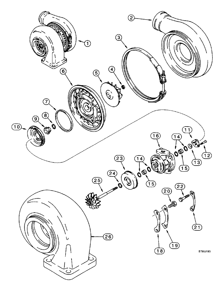 Схема запчастей Case IH 2188 - (2-30) - TURBOCHARGER ASSEMBLY, 6TA-830 ENGINE, PRIOR TO COMBINE P.I.N. JJC0191483 (01) - ENGINE