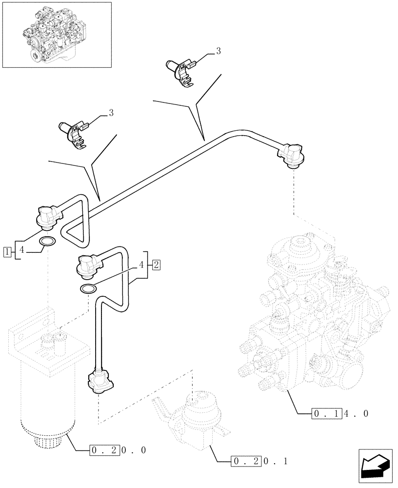 Схема запчастей Case IH PX140 - (0.20.3[01]) - PIPING - FUEL (504069998), BSN 81742 (02) - ENGINE