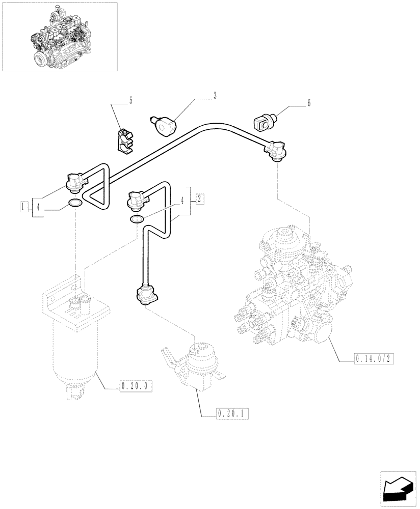 Схема запчастей Case IH MXU115 - (0.20.3/02) - PIPING FUEL (01) - ENGINE