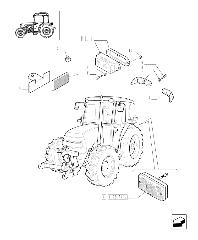 Схема запчастей Case IH JX1070C - (1.92.76[02]) - LIGHTING COMPONENTS - W/CAB (10) - OPERATORS PLATFORM/CAB