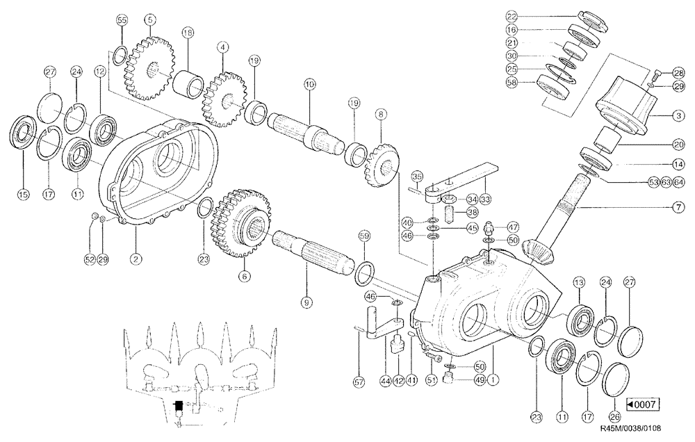 Схема запчастей Case IH RU450 - (0038) - GEARBOX (58) - ATTACHMENTS/HEADERS