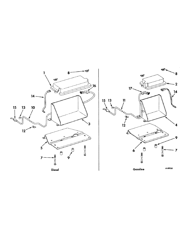 Схема запчастей Case IH 424 - (067) - ELECTRICAL SYSTEM, REAR MOUNTED BATTERY AND CONNECTIONS, FOR 48 INCH NARROW TREAD REAR AXLE (06) - ELECTRICAL SYSTEMS