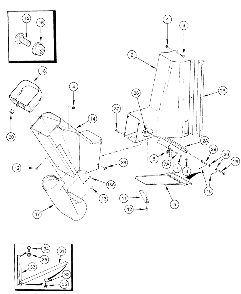 Схема запчастей Case IH 2555 - (09C-01) - DRUM OUTLETS - FRONT - 4 ROW NARROW, NO. 2, 3 AND 4, 5 ROW NARROW, NO. 1, 3 AND 4, 5 ROW WIDE, NO. 3 (15) - HANDLING SYSTEM