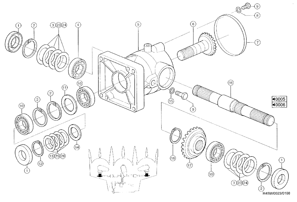 Схема запчастей Case IH RU450 - (0023) - ANGULAR GEAR (58) - ATTACHMENTS/HEADERS