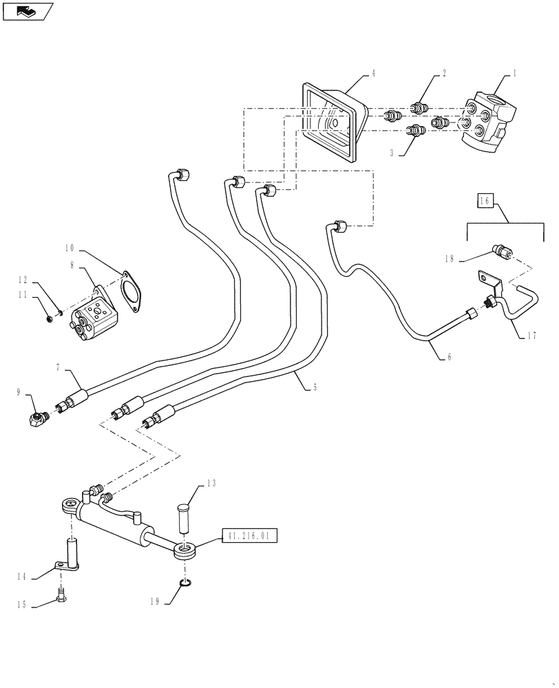 Схема запчастей Case IH FARMALL 35B - (41.216.01) - STEERING CYLINDER & LINES (41) - STEERING