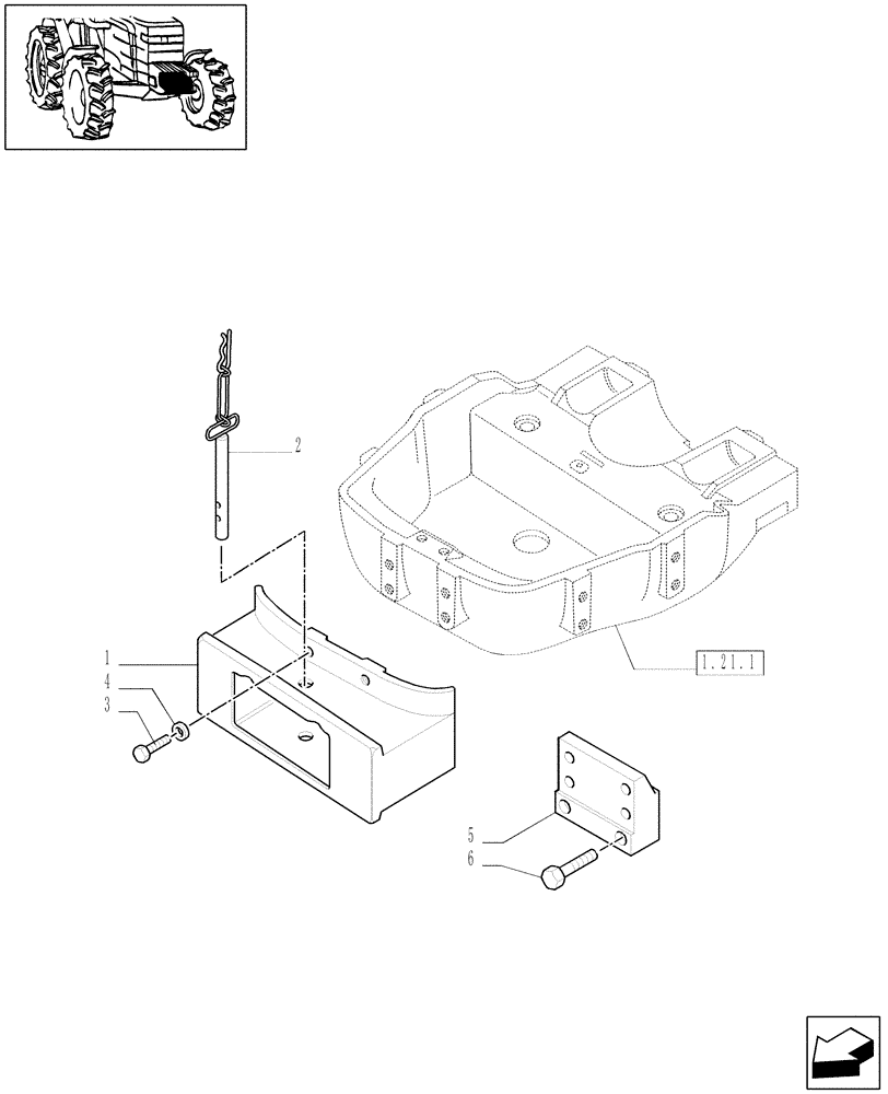 Схема запчастей Case IH JX70 - (1.44.0) - (VAR.397) FRONT COUNTERWEIGHT SUPPORT WITH HOOK, 88 KG (04) - FRONT AXLE & STEERING