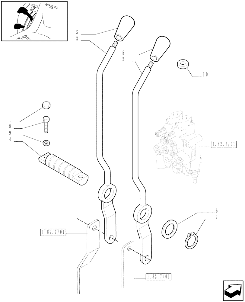 Схема запчастей Case IH JX95 - (1.92.82/01) - (VAR.368-413/1-417) 2 CONTROL VALVE - LEVER AND KNOB (10) - OPERATORS PLATFORM/CAB