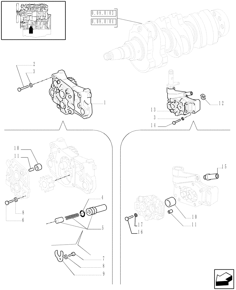 Схема запчастей Case IH JX70 - (0.30.0/05) - (VAR.319-747) TTF ENGINE TIER2 - OIL PUMP (01) - ENGINE