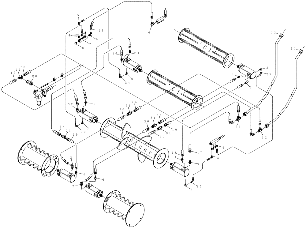 Схема запчастей Case IH 7700 - (B08.02[01]) - Hydraulic Circuit {Adjustable PKD/Finned/1st & 2nd Floating Rollers} (35) - HYDRAULIC SYSTEMS