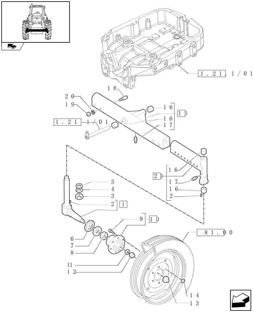 Схема запчастей Case IH FARMALL 105U - (1.41.0[01]) - 2WD FRONT AXLE - HUBS (VAR.330403) (04) - FRONT AXLE & STEERING