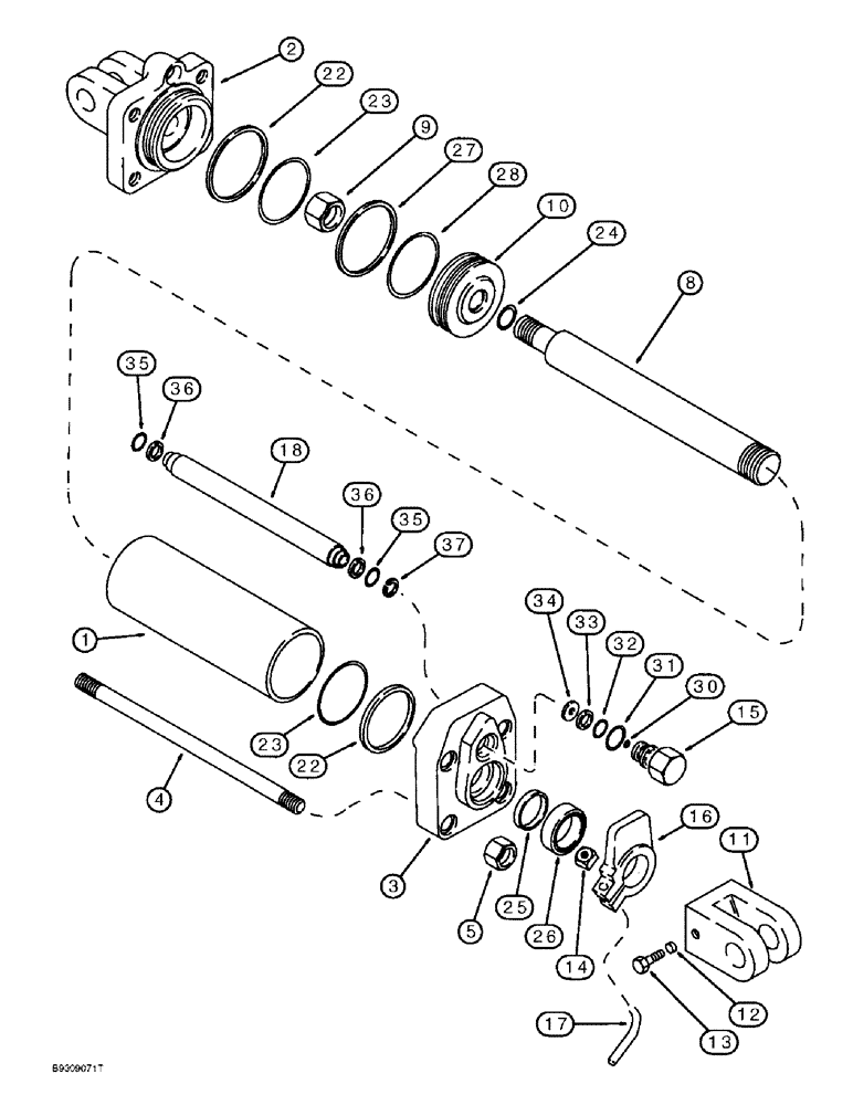 Схема запчастей Case IH 955 - (8-38) - ASSIST WHEEL HYDRAULIC CYLINDER, 12 ROW NARROW - VERTICAL FOLD (08) - HYDRAULICS