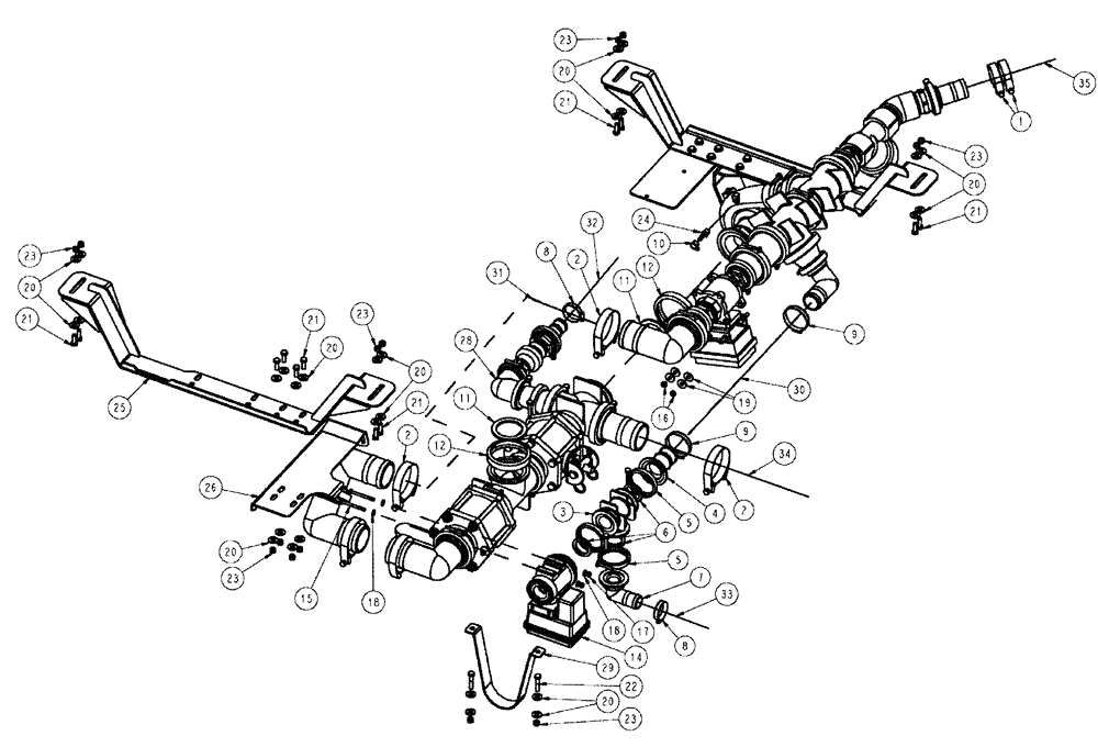 Схема запчастей Case IH SPX3200 - (09-008) - BOTTOM PLUMBING GROUP Liquid Plumbing