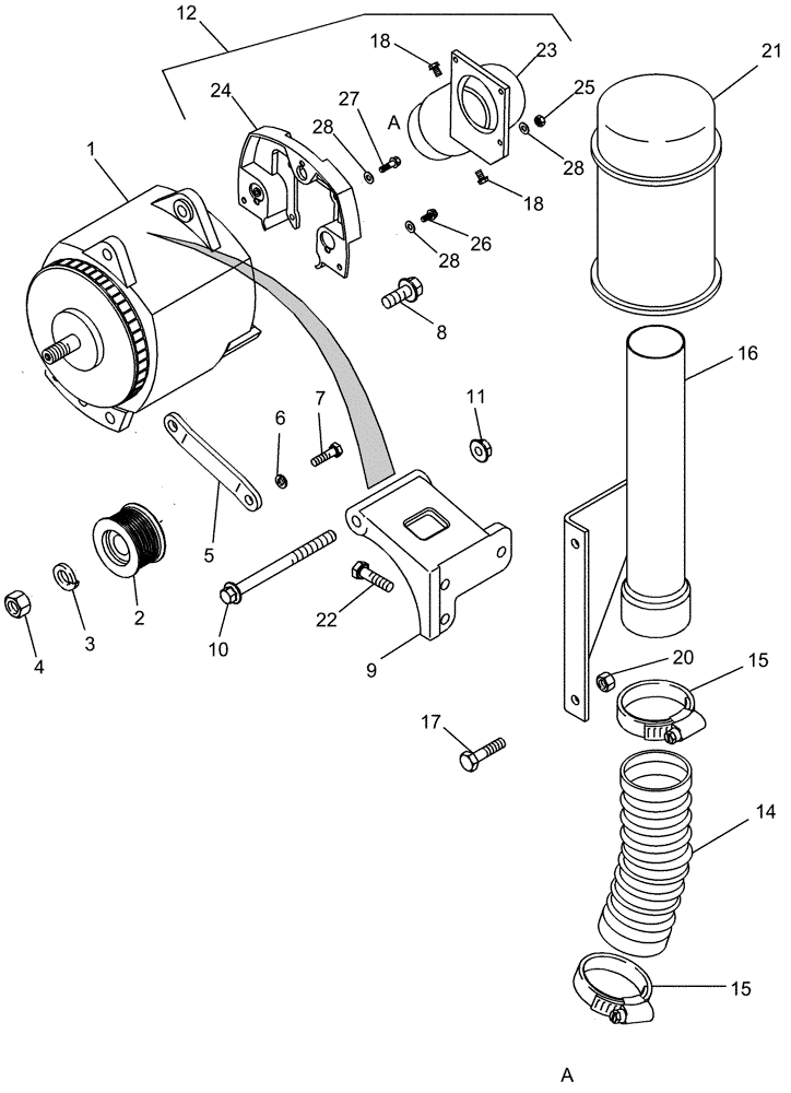 Схема запчастей Case IH 625 - (55.301.01) - ALTERNATOR MOUNTING AND FILTER (55) - ELECTRICAL SYSTEMS